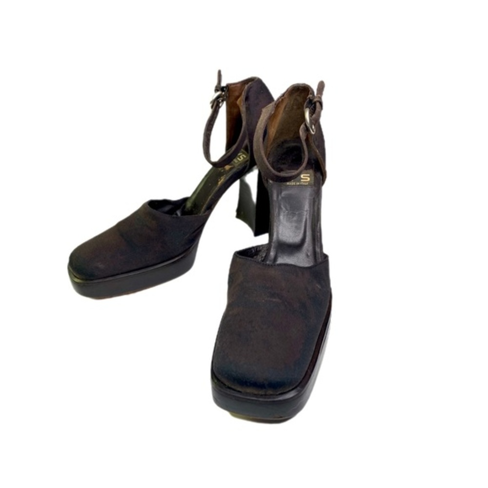EUC Vintage 9M Vero Cucio Chocolate Brown Platform Strap buckle Heels